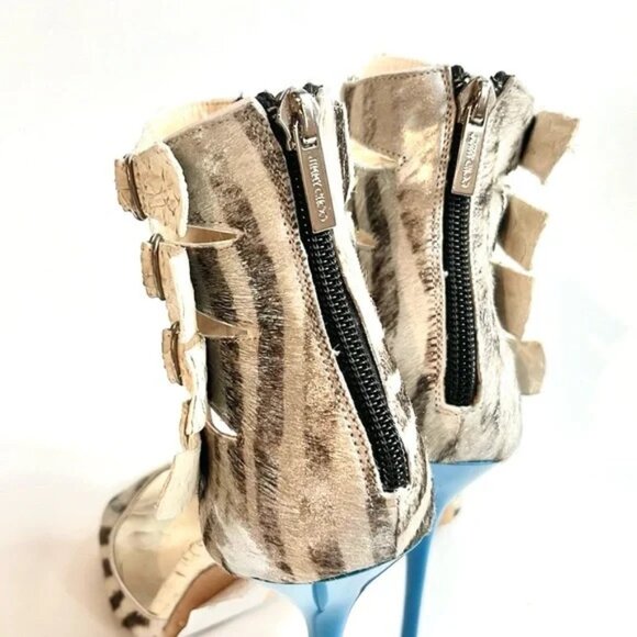 Jimmy Choo Opera Matt Python Pony White and Zebra Sandals - Picture 8 of 12